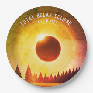 Plato De Papel Eclipse solar total retro 8 de abril de 2024
