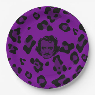 Plato De Papel Edgar Allan Poe de Halloween morado estampado de l