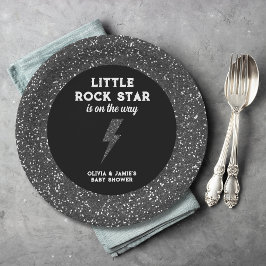 Plato De Papel Edgy Baby Shower, Purpurina negro estrella de rock