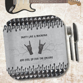 Plato De Papel Edgy Rockstar Guitarra Metalizado Placas de papel
