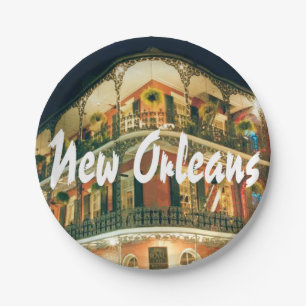 Plato De Papel Edificio del barrio francés de Nueva Orleans con n