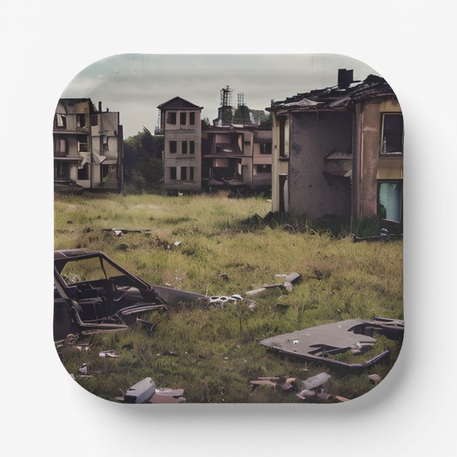 Plato De Papel Edificios Abandonados | Destrucción posterior al a (Anverso)