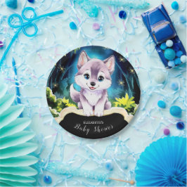 Plato De Papel Editable Boho Wolf Baby Shower