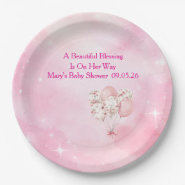 Plato De Papel Editable Pink Chinoiserie Baby Shower Tableware
