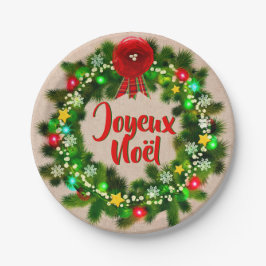 Plato De Papel Editar Assiette de texto joyeux Noël 7"
