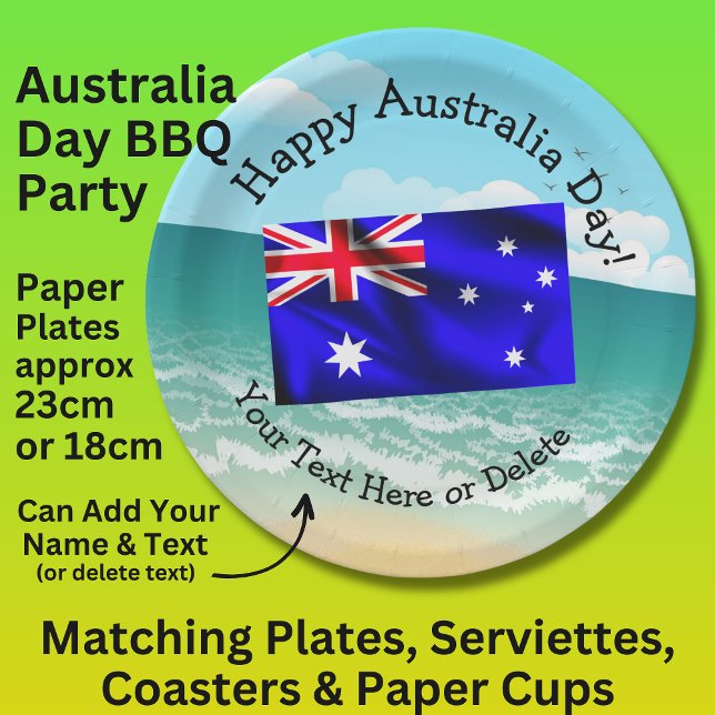 Plato De Papel Editar texto Feliz Día de Australia Bandera Ocean  (Subido por el creador)