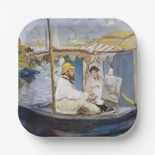 Plato De Papel Edouard Manet - Monet en su Studio Boat