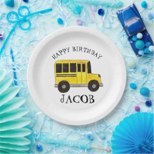 Plato De Papel Educación de profesores de bus escolar amarillo fe