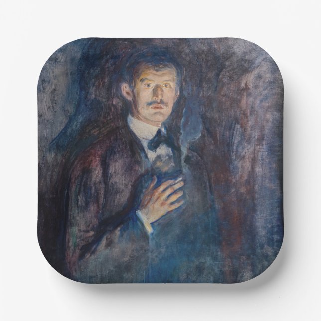 Plato De Papel Edvard Munch - autorretrato con cigarrillo (Anverso)