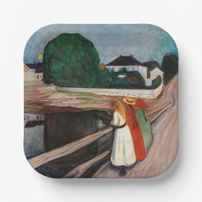 Plato De Papel Edvard Munch - Los Chicas en el puente (Anverso)