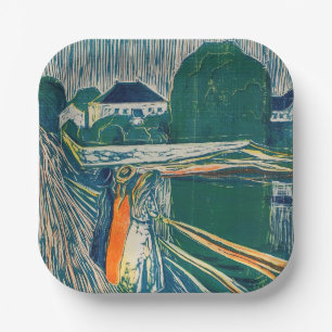 Plato De Papel Edvard Munch - Los Chicas en el puente, litografía