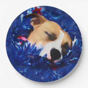 Plato De Papel EE.UU. Patriótico Dog American Pit Bull Terrier