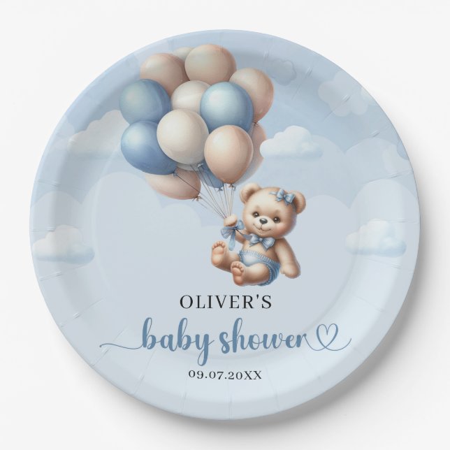 Plato De Papel Eeucalipto floral azul polvoriento (Anverso)