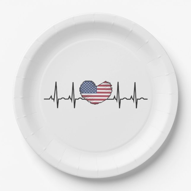 Plato De Papel EEUU Flag Hearbeat ECG Electrocardiografía (Anverso)
