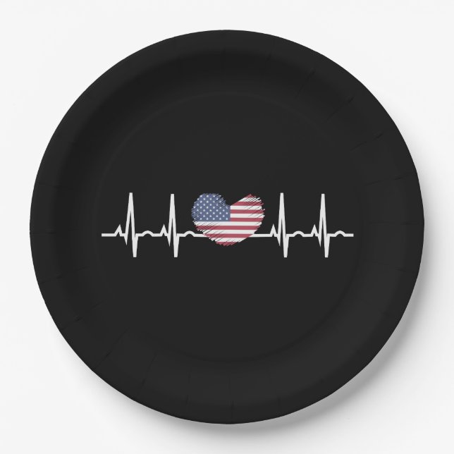 Plato De Papel EEUU Flag Hearbeat ECG Electrocardiografía (Anverso)