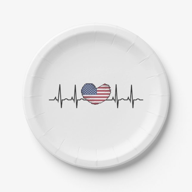 Plato De Papel EEUU Flag Hearbeat ECG Electrocardiografía (Anverso)