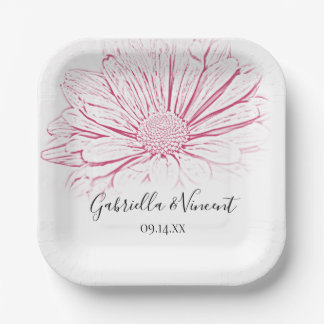 Plato De Papel Efecto margarita rosado Boda floral