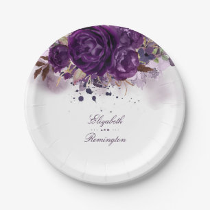 Plato De Papel Eggplant Purple Floral