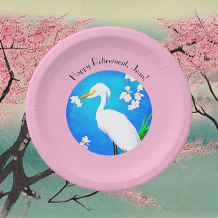 Plato De Papel Egret con flores de cerezo de Sakura y cielo azul