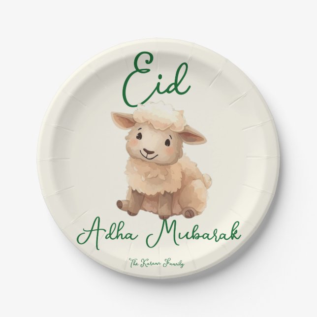 Plato De Papel Eid  Al Adha Beige Cute  Sheep Dinner  (Anverso)