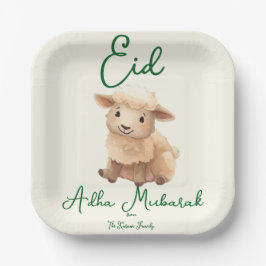 Plato De Papel Eid Al Adha beige ovejas cena linda 