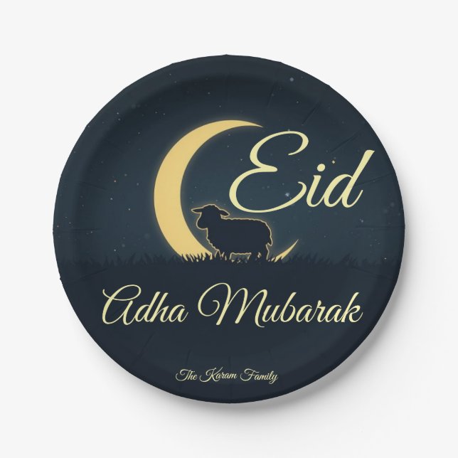 Plato De Papel Eid  Al Adha Dark Blue Sheep Dinner  (Anverso)
