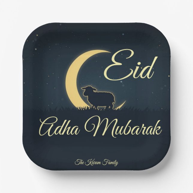 Plato De Papel Eid  Al Adha Dark Blue Sheep Dinner  (Anverso)