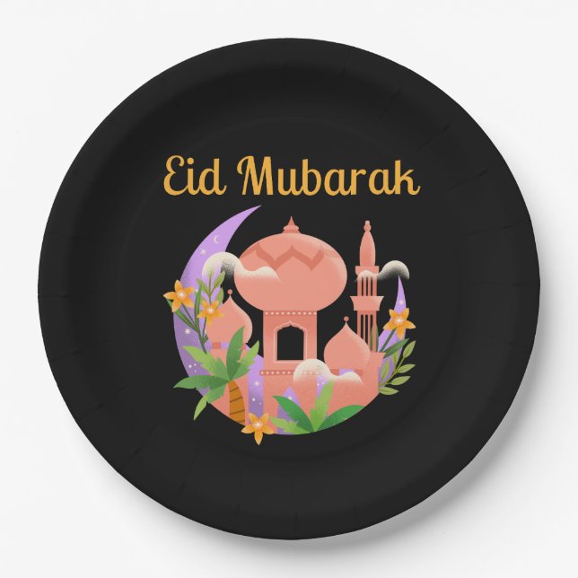 Plato De Papel Eid Mubarak Floral (Anverso)