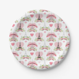 Plato De Papel Eiffel Tower Flowers Pink Hearts Paris French