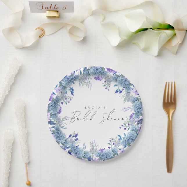Plato De Papel Ejemplo Morple Floral Garden Blue Bridal Shower (Boda)