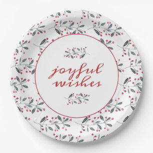 Plato De Papel El acebo rojo y verde elegante ramifica navidad