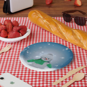 Plato De Papel El adorable personaje de muñeco de nieve de Navida