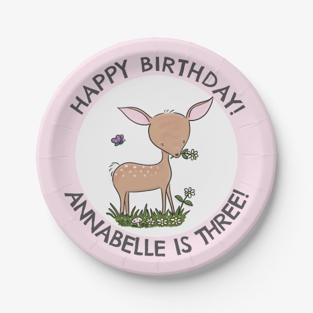 Plato De Papel El adorable y adorable bebé venado de cumpleaños p (Anverso)