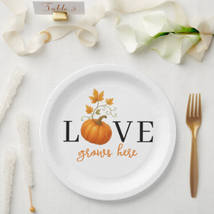 Plato De Papel El amor crece aquí   Caída de las calabazas