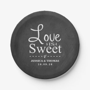 Plato De Papel ¡El Amor Es Dulce! Personalizado Boda Chalkboard