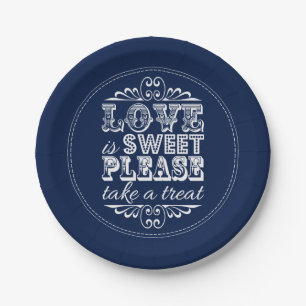 Plato De Papel ¡El Amor Es Dulce, Por Favor Tomen Un Trato! Azul
