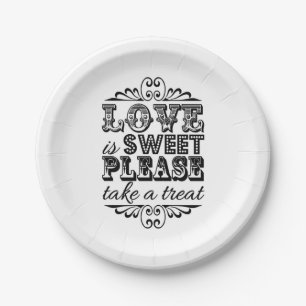 Plato De Papel ¡El Amor Es Dulce, Por Favor Tomen Un Trato! Placa