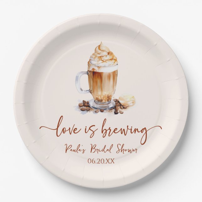 Plato De Papel El amor es producir café frijoles ducha de novias (Anverso)