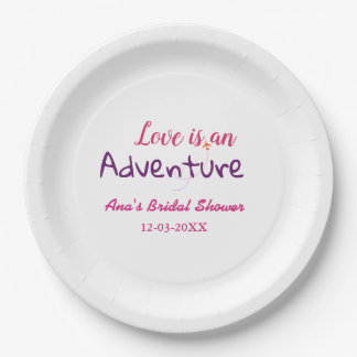 PLATO DE PAPEL EL AMOR ES UNA AVENTURA ROSA MORADO DESPEDIDA DE S