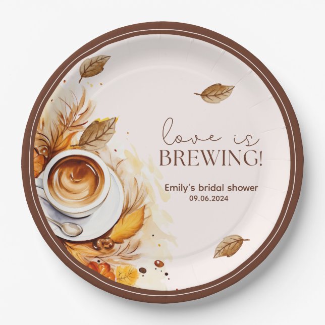 Plato De Papel El amor está preparando café Ducha de novia Brunch (Anverso)