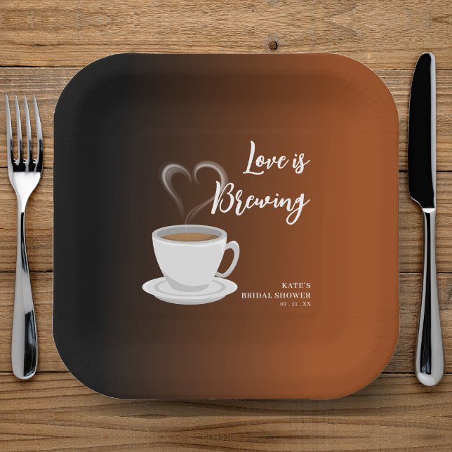 Plato De Papel El amor está preparando terracota y ducha de novia (Love is Brewing Terracotta & Black Bridal Shower Paper Plates
)