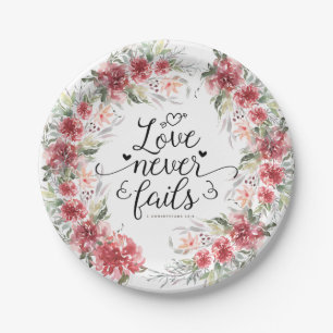 Plato De Papel El amor nunca falla la Biblia versus la flor rosa