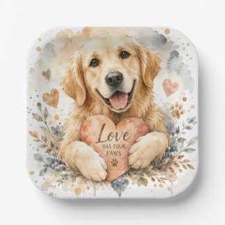 Plato De Papel El amor tiene cuatro patas Perro de acuarela Retri