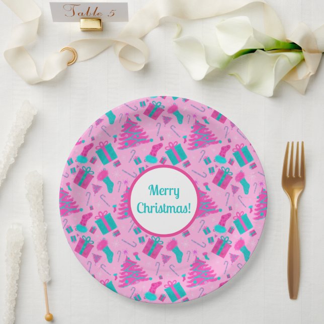 Plato De Papel El árbol de Navidad rosa abastecedor de dulces de  (Boda)