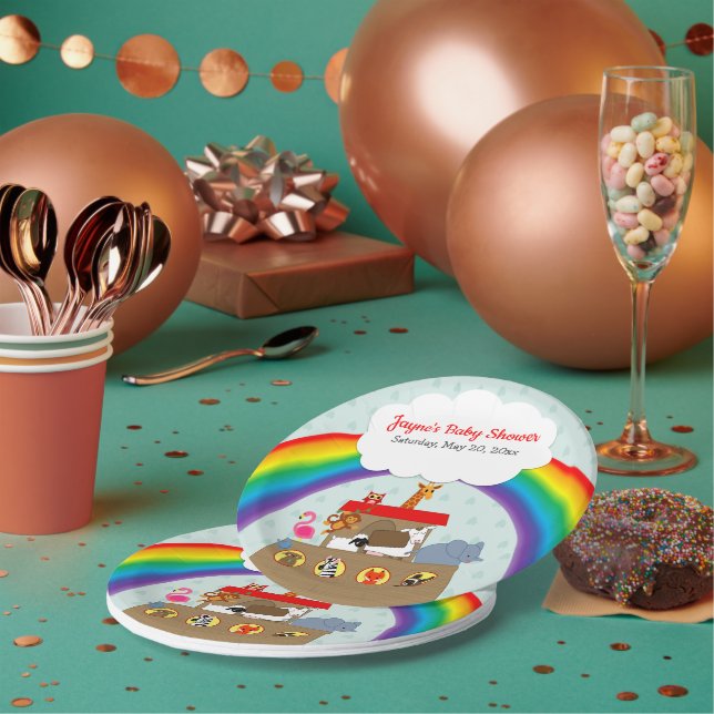 Plato De Papel El arcoiris Baby Shower de Noah (Multi)
