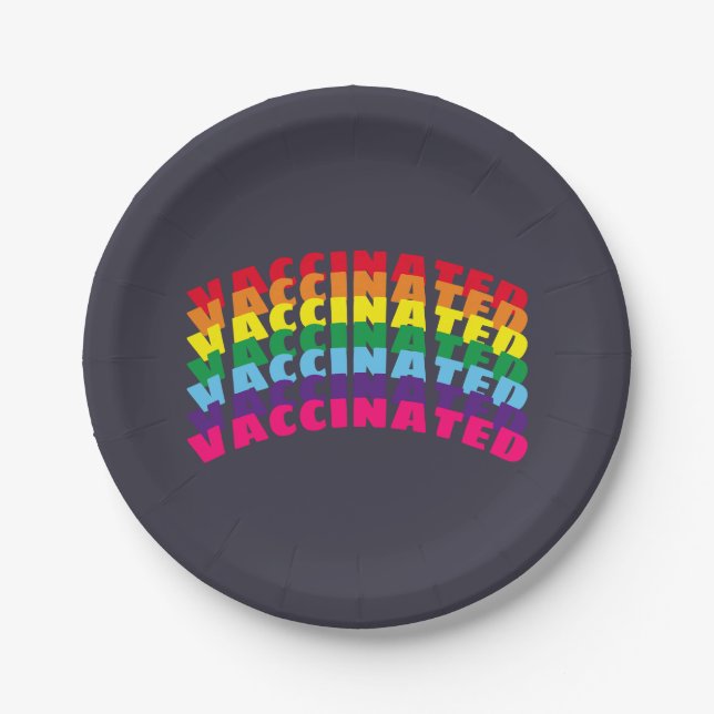 Plato De Papel El arcoiris del orgullo vacunado azul marino oscur (Anverso)