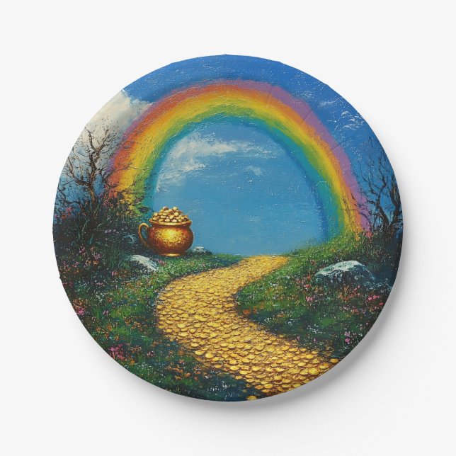 Plato De Papel El arcoiris y la olla de oro de San Patricio (Anverso)