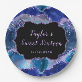 Plato De Papel El azul oscuro y el morado del océano agato dulce 