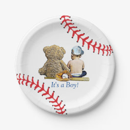 Plato De Papel El Baby Shower de un chico con temas de béisbol