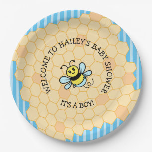 Plato De Papel El Baby Shower de un chico con temas de Honey Bee